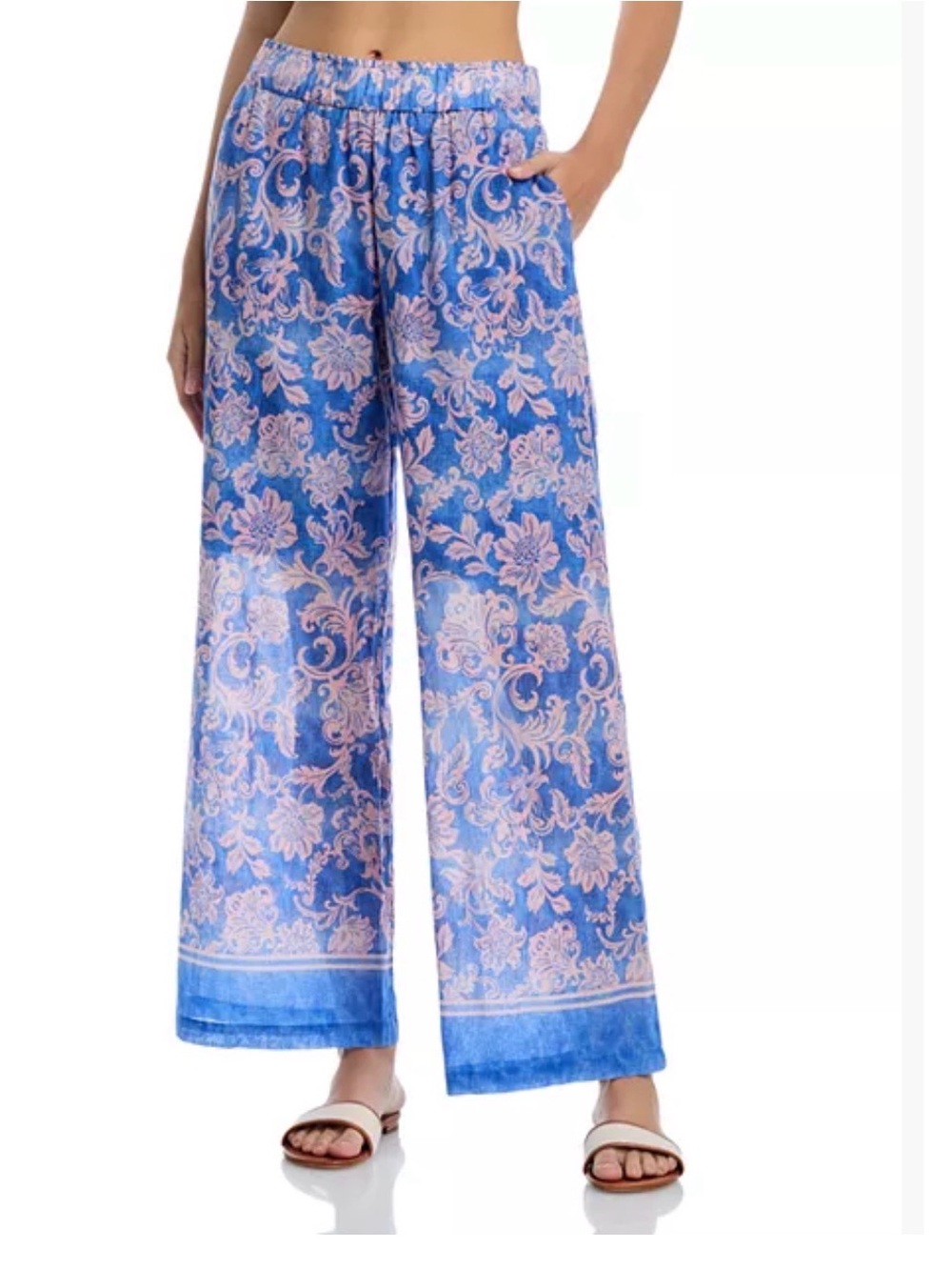 Johnny Was Blue Floral Wide-Leg Pants
